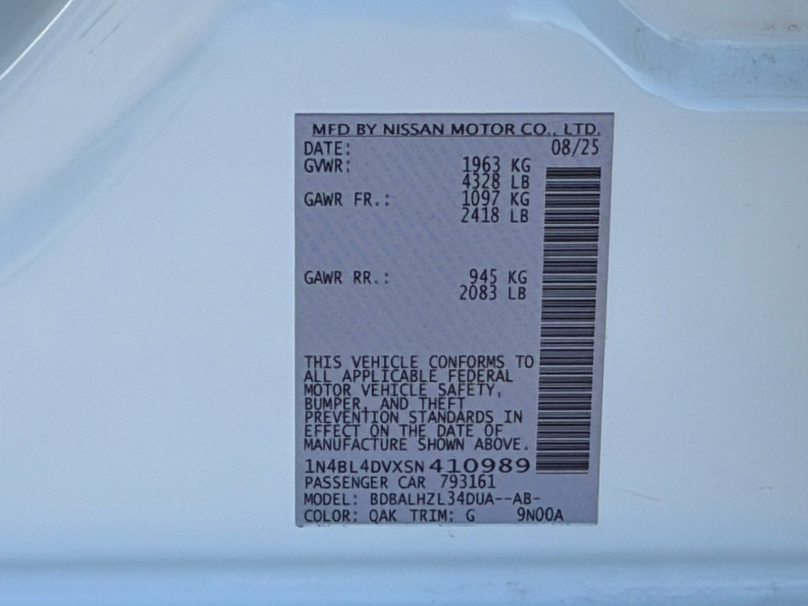 2025 Nissan Altima SV