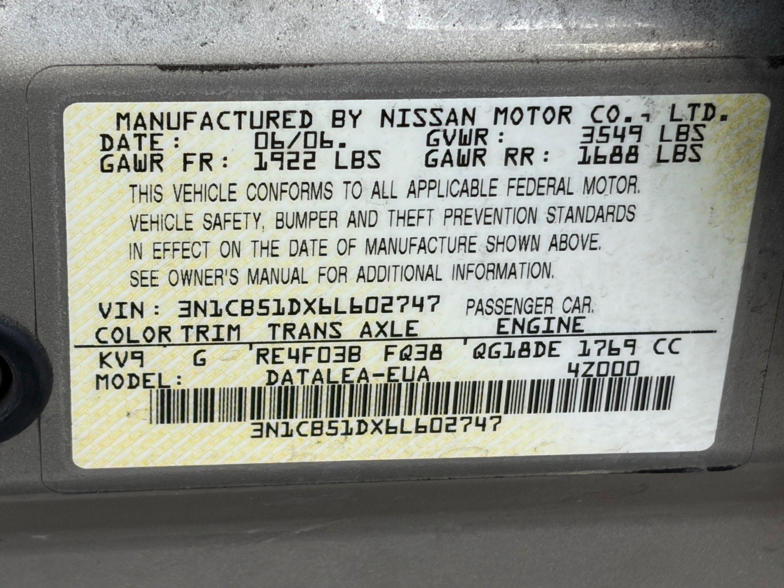 2006 Nissan Sentra 1.8 S