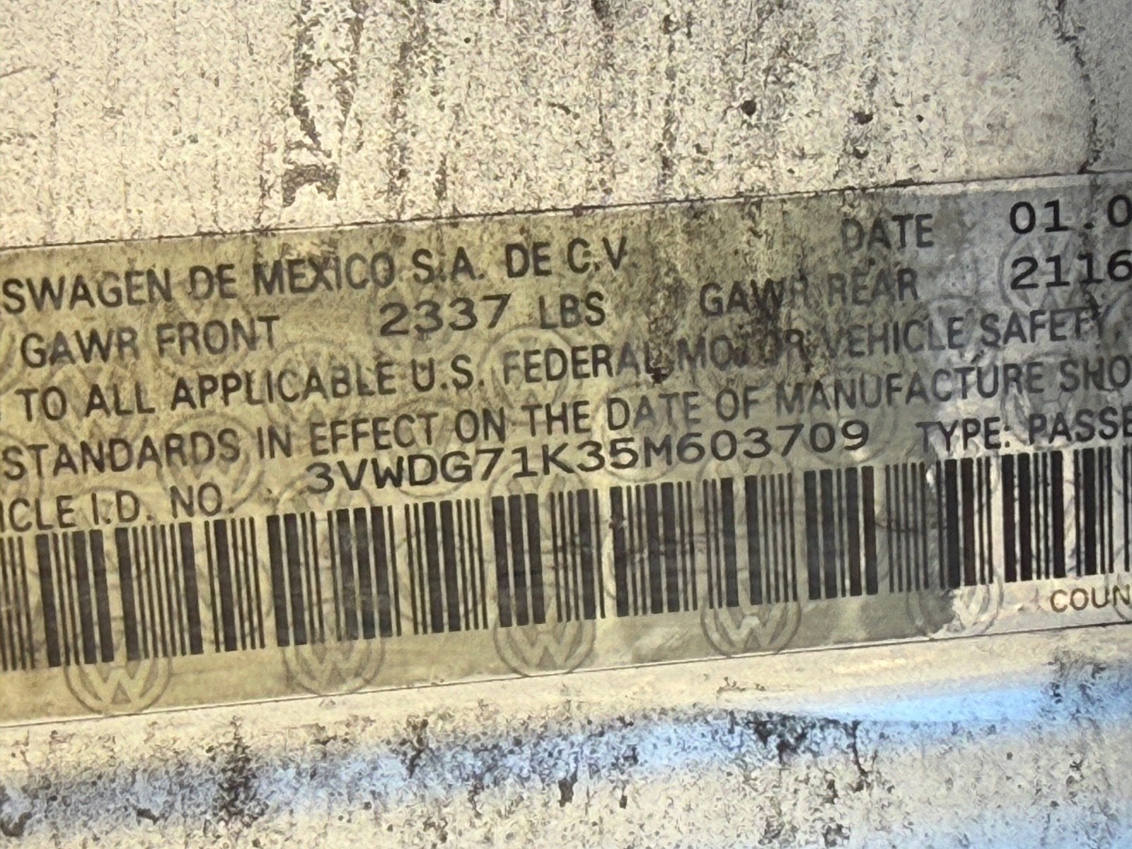 2005 Volkswagen Jetta Sedan A5 2.5L